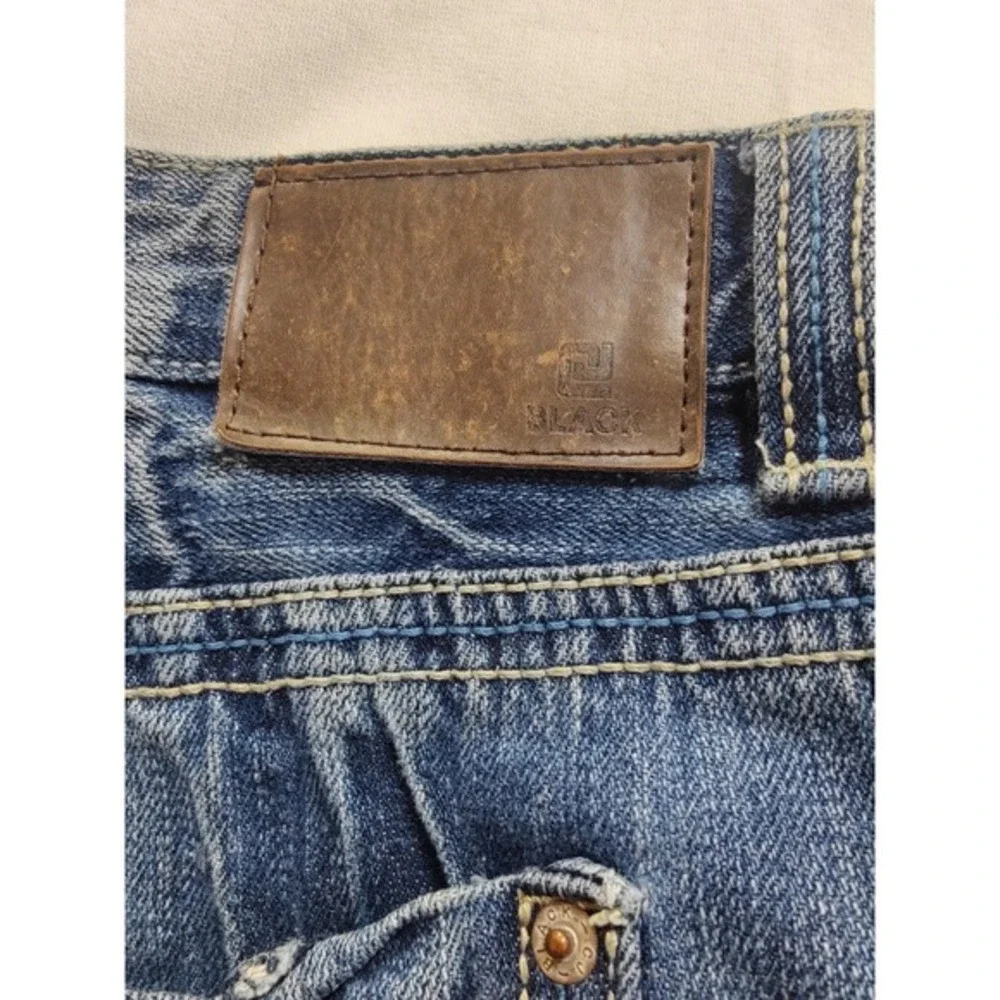 Embellished Pockets Distressed Denim Blue‎ Relaxed Fit western BB BLACK Jean